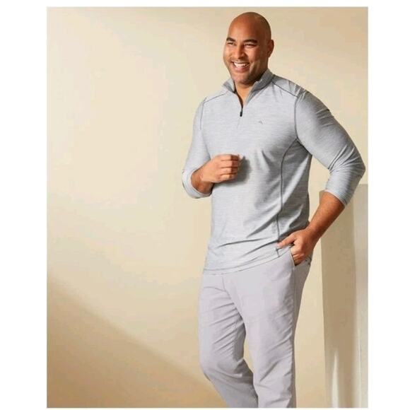 Tommy Bahama Islandzone Half-Zip Pullover Gray/Black Heather 2XL - Picture 1 of 10